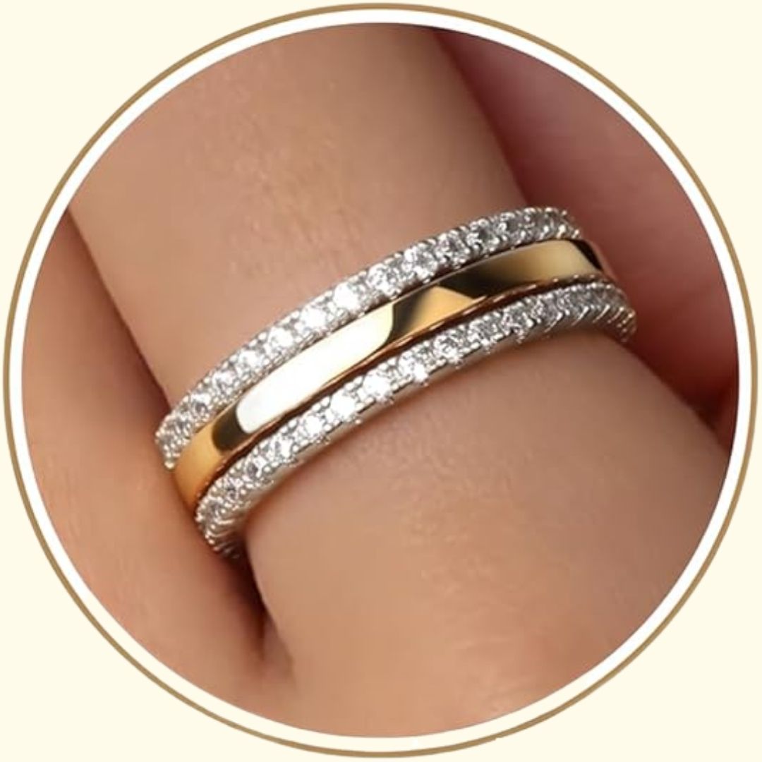 Solstrimma – Elegant guldring med glittrande kristallkanter