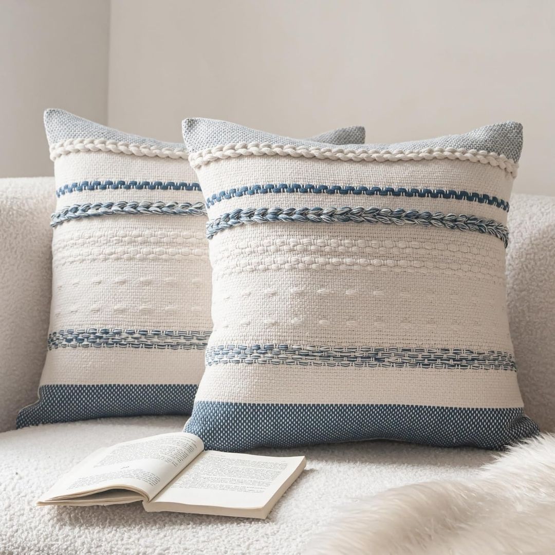 Nordisk Harmoni – Texturerat dekorationskuddfodral i beige och blått