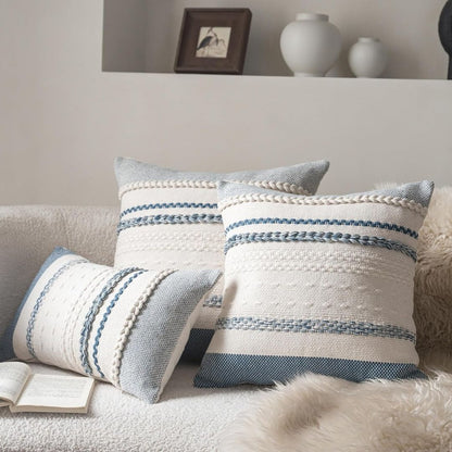 Nordisk Harmoni – Texturerat dekorationskuddfodral i beige och blått