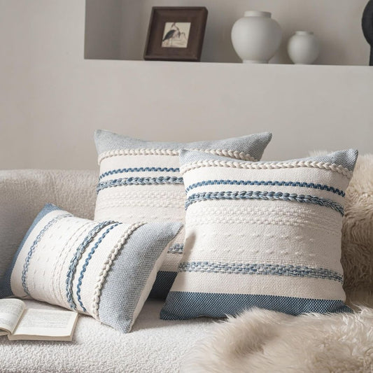 Nordisk Harmoni – Texturerat dekorationskuddfodral i beige och blått