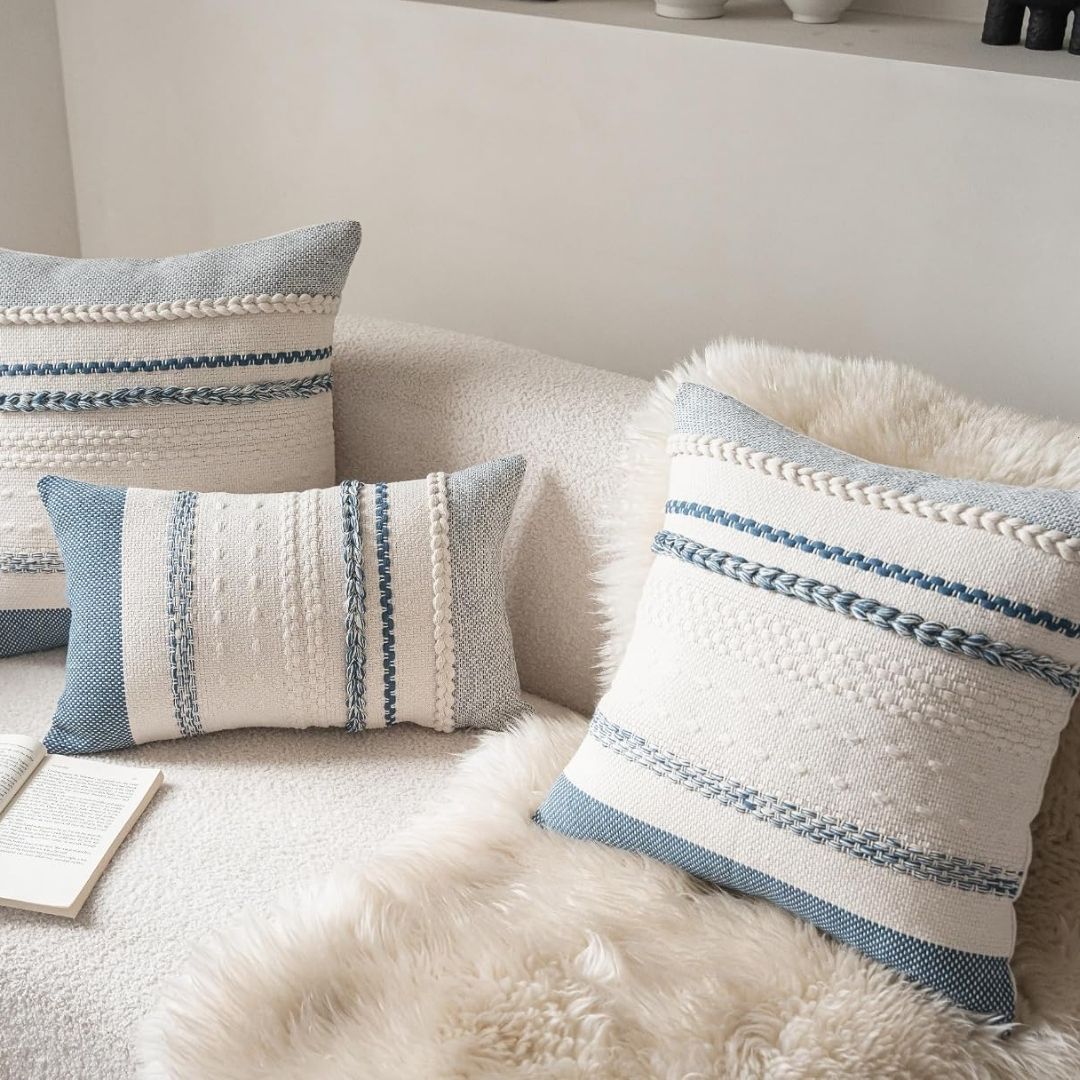 Nordisk Harmoni – Texturerat dekorationskuddfodral i beige och blått
